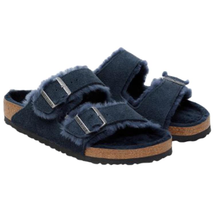 Birkenstock Arizona Shearling Shoes Unisex Marine Blue Regular Loose Fit — фото 4