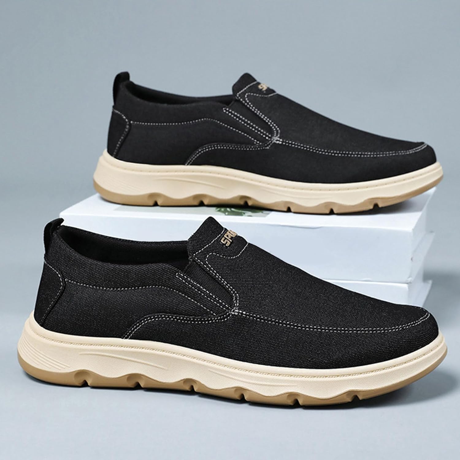 Мужская повседневная обувь Espadrilles Удобные легкие лоферы с плоской резиновой подошвой для прогулок по пляжу Generic, черный — фото 2