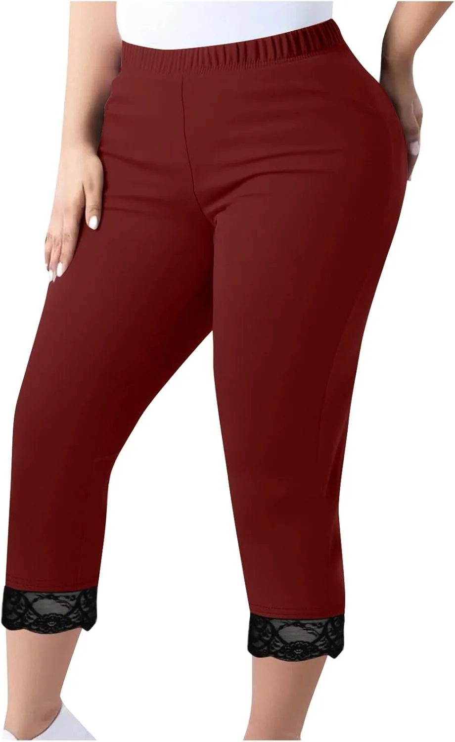 

Плюс сайз мягкие капри для женщин лето эластичная талия йога-штаны базовые однотонные укороченные леггинсы с кружевной отделкой HGps8w