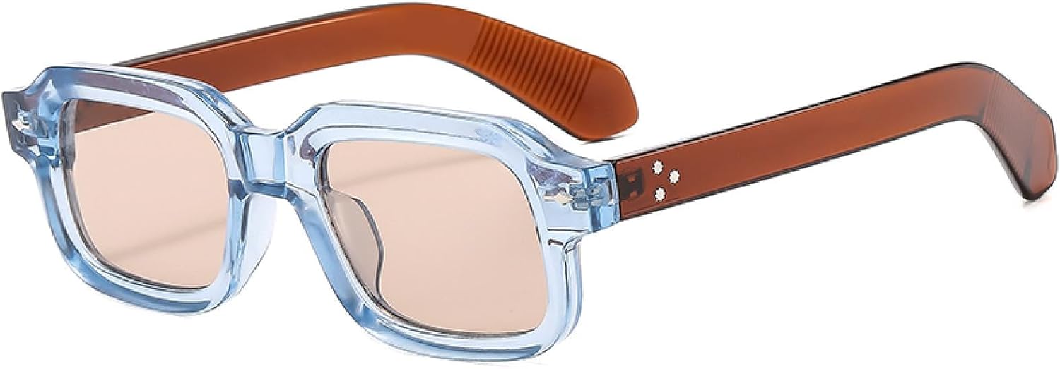 

Солнцезащитные очки в стиле ретро, ​​квадратные, унисекс, для женщин и мужчин, с защитой от УФ-излучения UV400, заклепками, прозрачными линзами цвета океана, модные солнцезащитные очки для походов WNCKSQ, C6