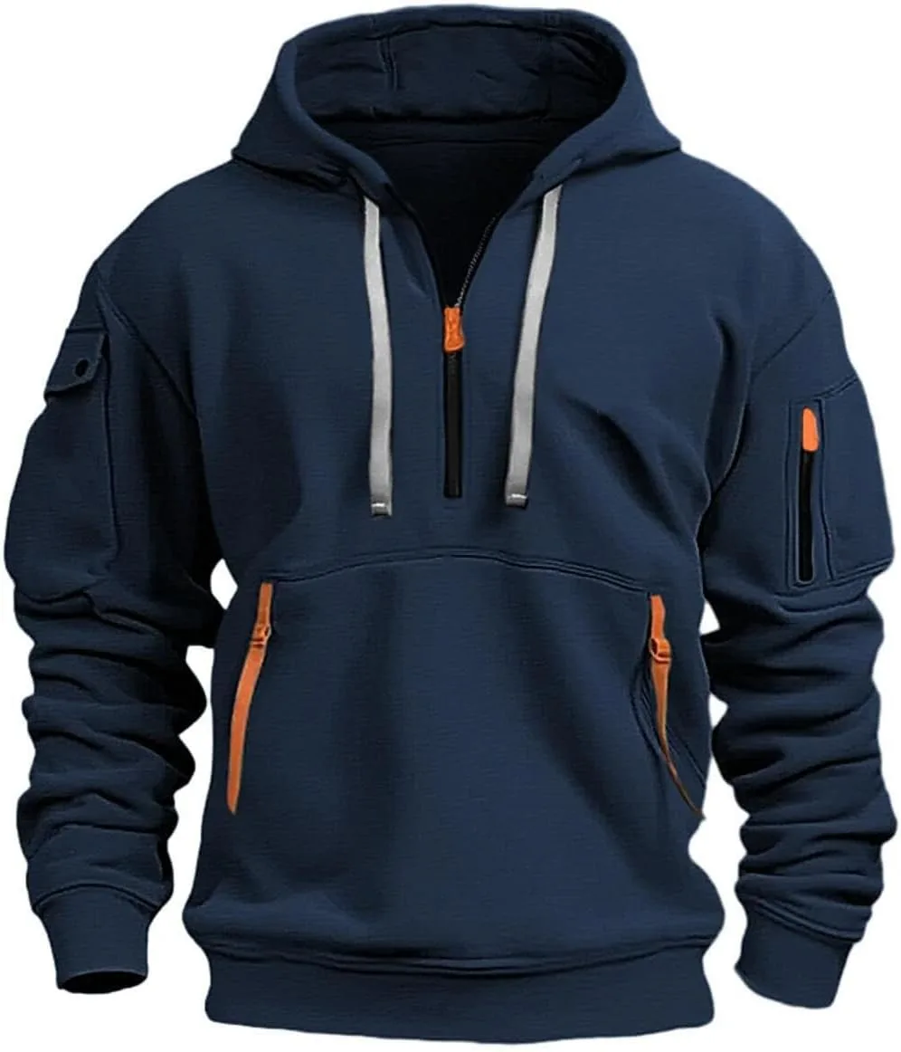 

Толстовка для мужчин с несколькими карманами, Half Zip Hoodie YSERB