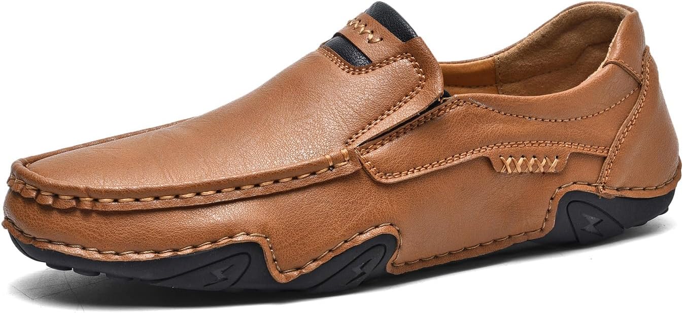 

Мужские премиальные слипоны WELRUNG с ручной прошивкой из ПУ, повседневные мокасины для прогулок и вождения, светло-коричневый