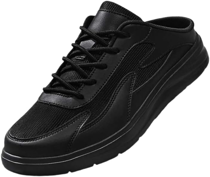 

HoaloX Men's большие тапочки с плоскими полубрюками, легкая и дышащая спортивная кэжуальная обувь из сетки, подходящая для всех сезонов для комфортного ношения, черный