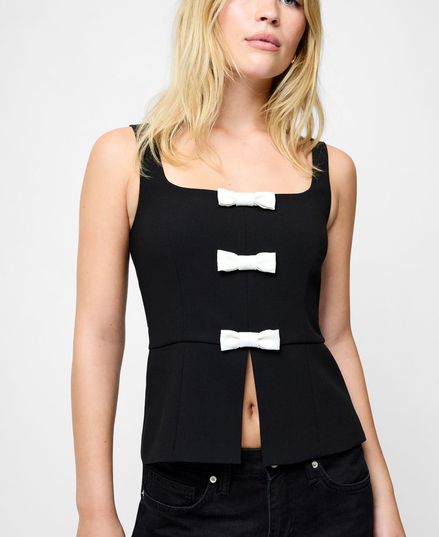 

Женский топ без рукавов Azra с бантом French Connection, Black-Porcelain Cream