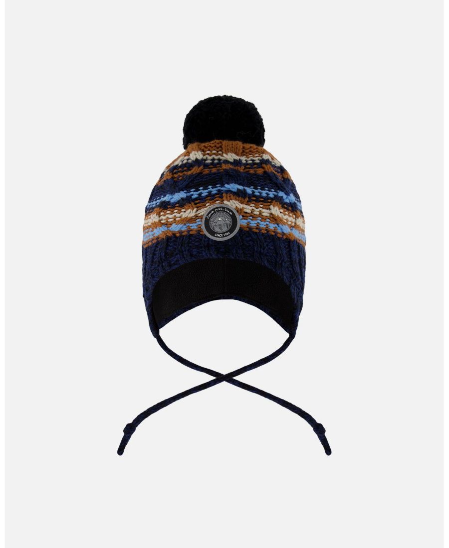 

Зимняя вязаная шапка для мальчика из перуанской пряжи с помпоном, бежевого и темно-синего цвета - для малышей/детей Deux par Deux, Taupe and navy