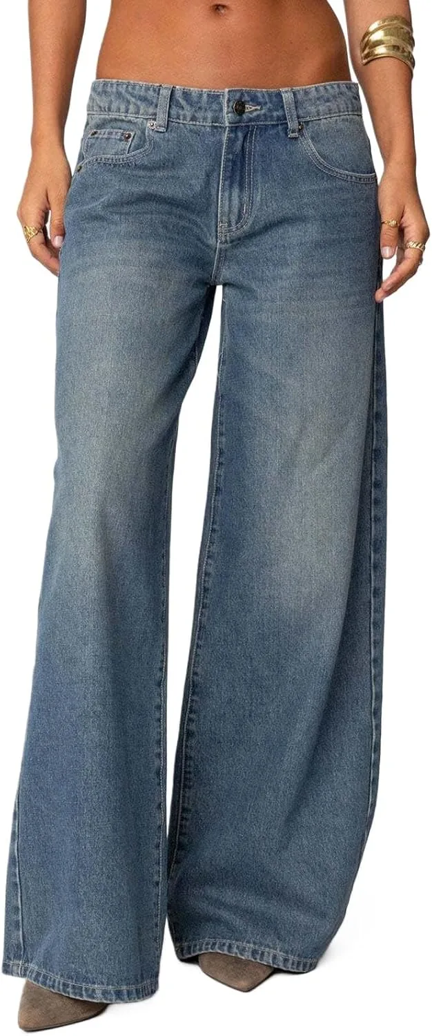 

Женские джинсы Mid Rise Baggy Denim с прямым широким кроем