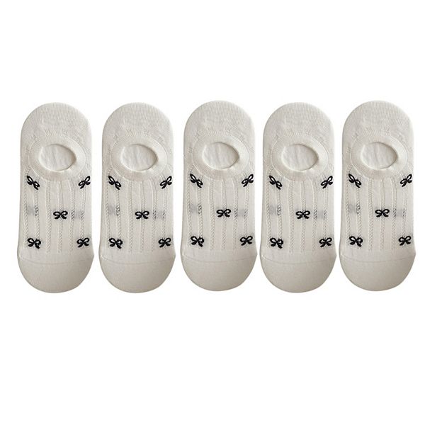 

5 пар женских носков-невидимок с бантиками, низкий вырез, дышащая сетка, антискользящая модель Anna-Kaci, White