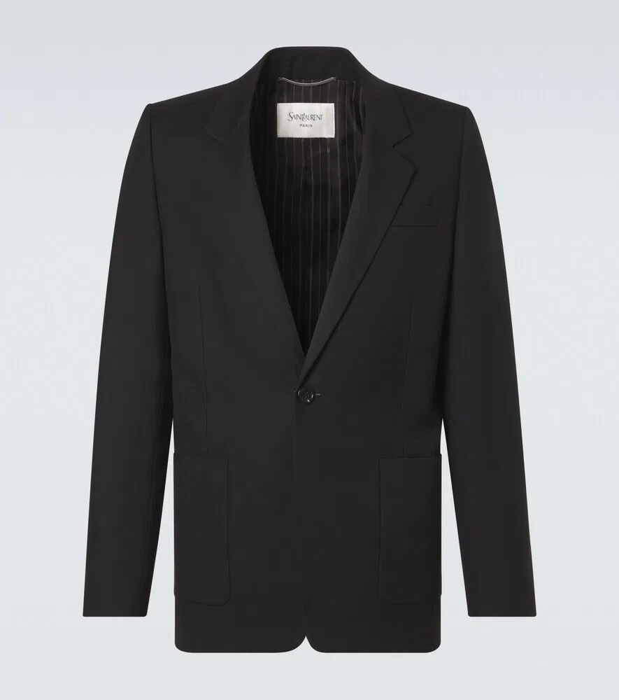 Блейзер из шерстяного габардина Saint Laurent, черный
