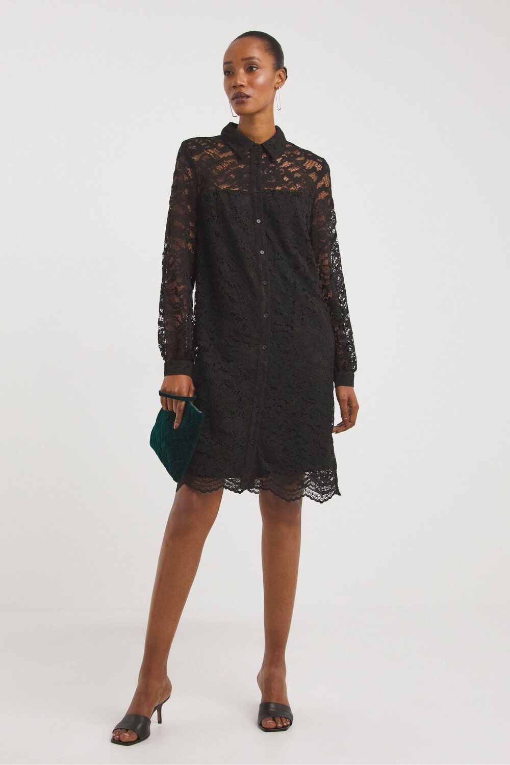 

Черное кружевное платье-рубашка JD Williams, черный