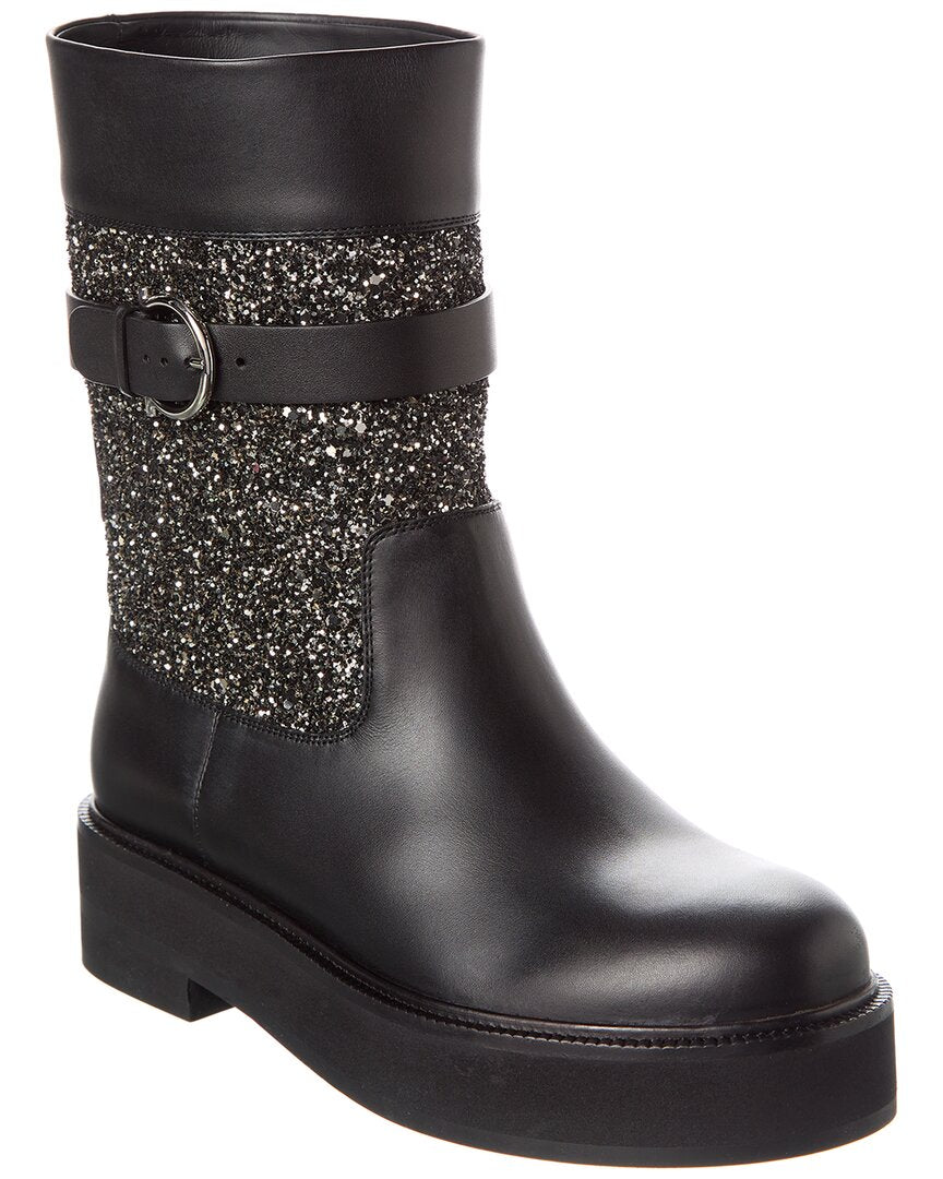 Сапоги Ferragamo Ean из кожи с блестками Salvatore Ferragamo, черный