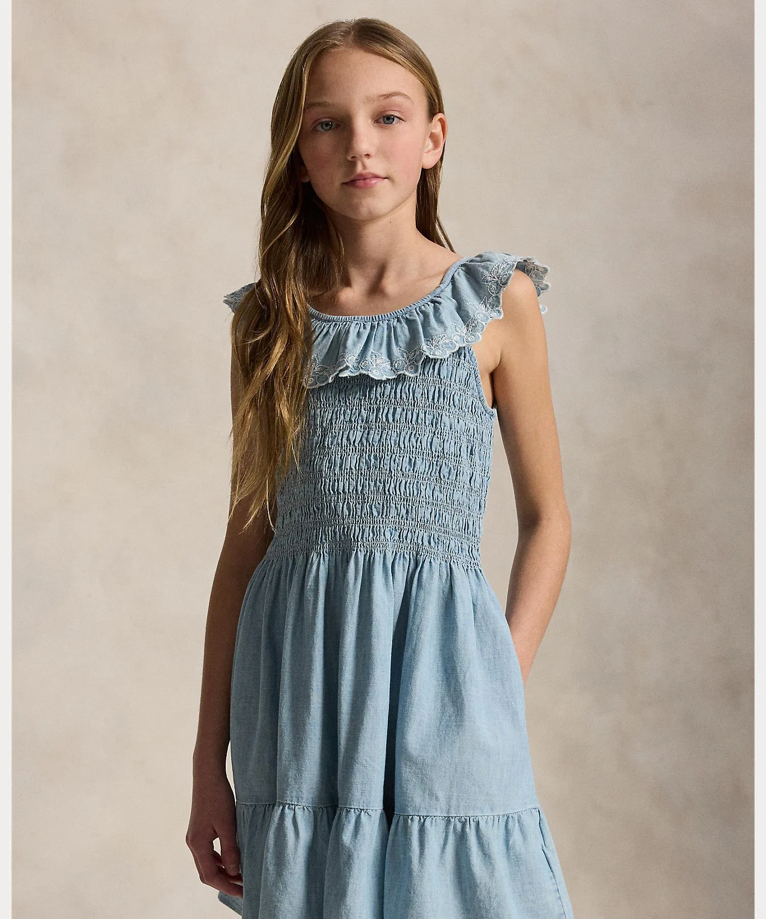 Детское платье POLO RALPH LAUREN из индиго-денима с вышивкой — фото 4