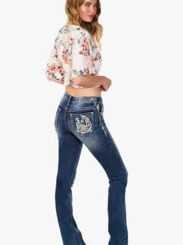 Женские джинсы Grace in LA Dream Catcher Western в стиле буткат Generic, Medium Wash — фото 2