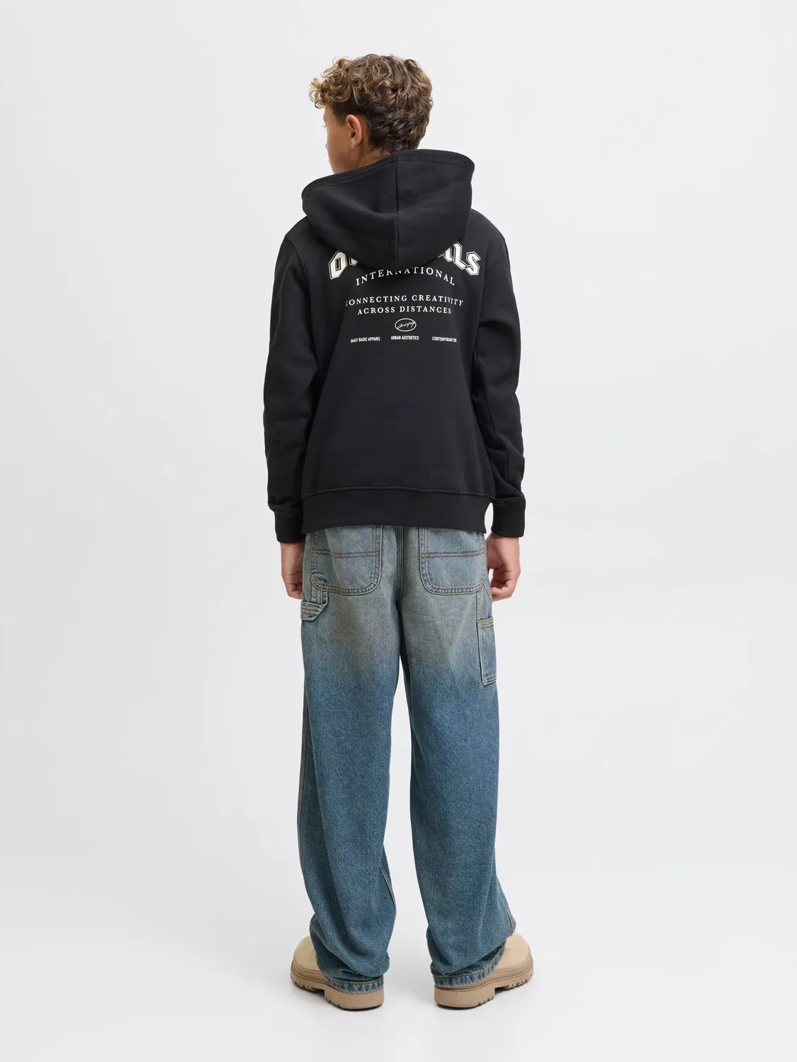 Капюшон худи из хлопка JACK & JONES Junior, черный — фото 4