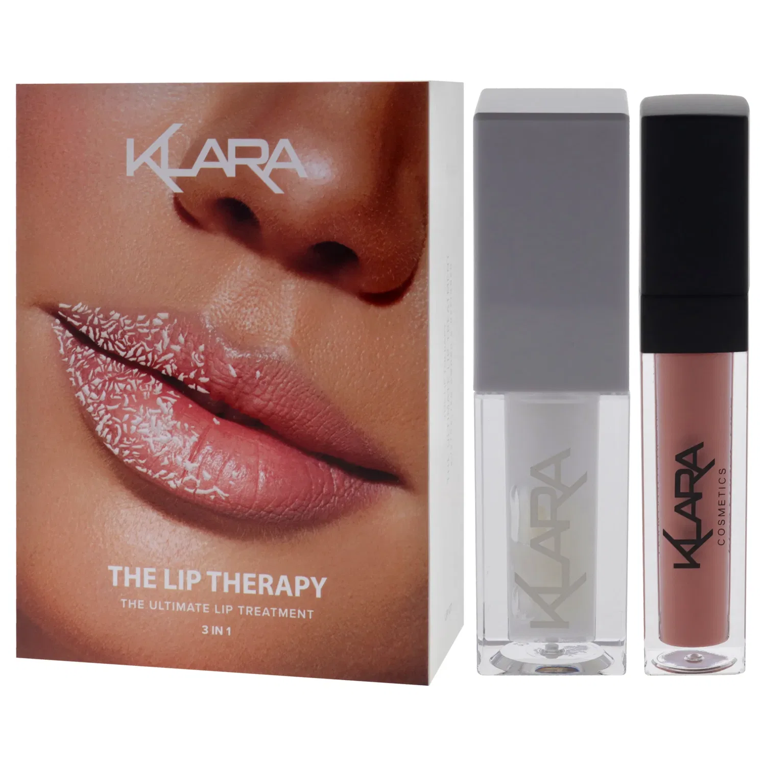 Набор для ухода за губами Lip Therapy Kit от Klara для женщин - 3 шт.: дневной бальзам для объема губ Lip Maximizer Day Plumper, масло для сияния губ Lip Glow Oil - Coconut, жидкая матовая помада Kiss Proof Liquid Matte - 21 Naughty Nude, Clear — фото 4