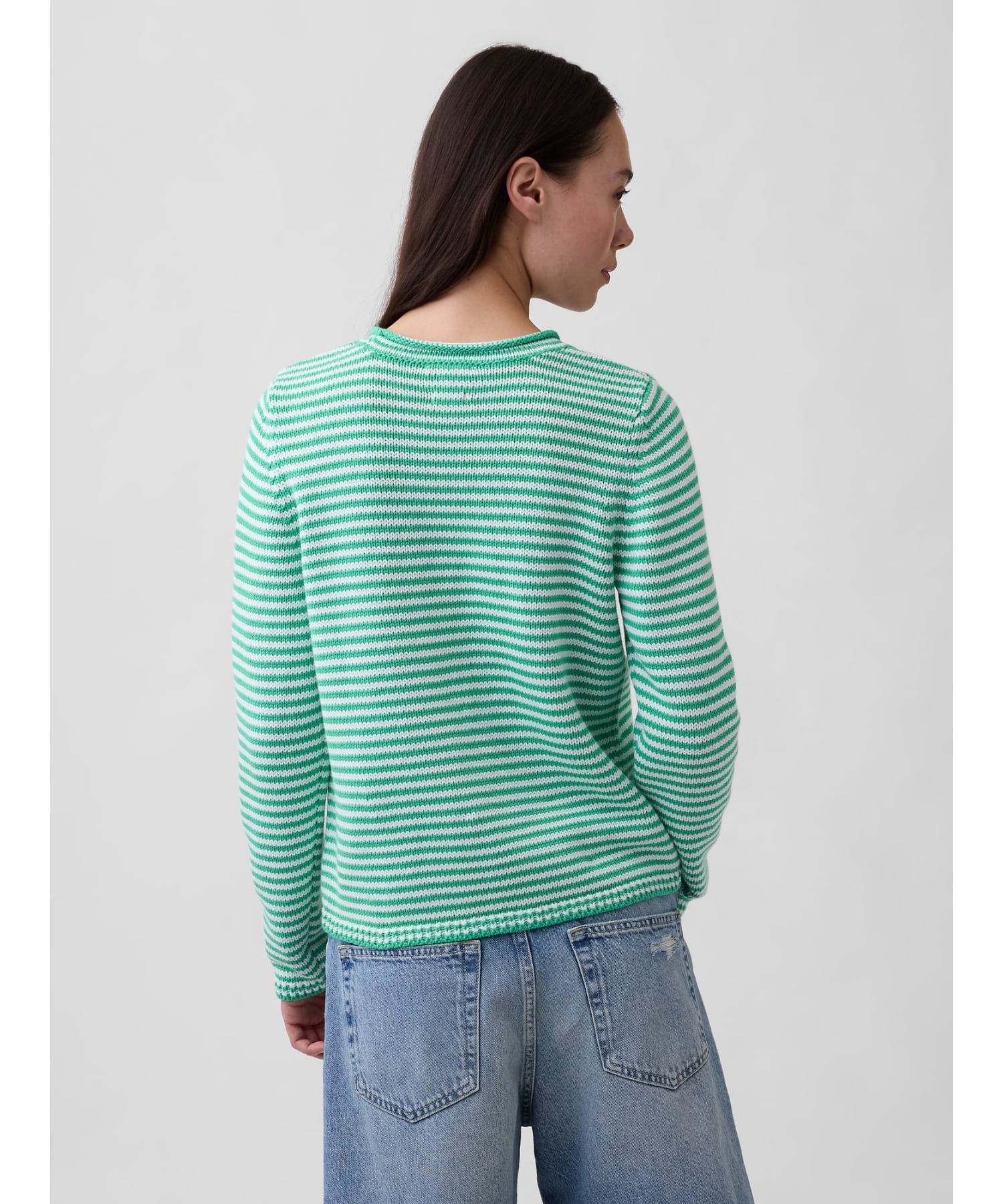 (W) Свитер с высоким воротником из 100% хлопка GAP, GREEN_STRIPE — фото 3