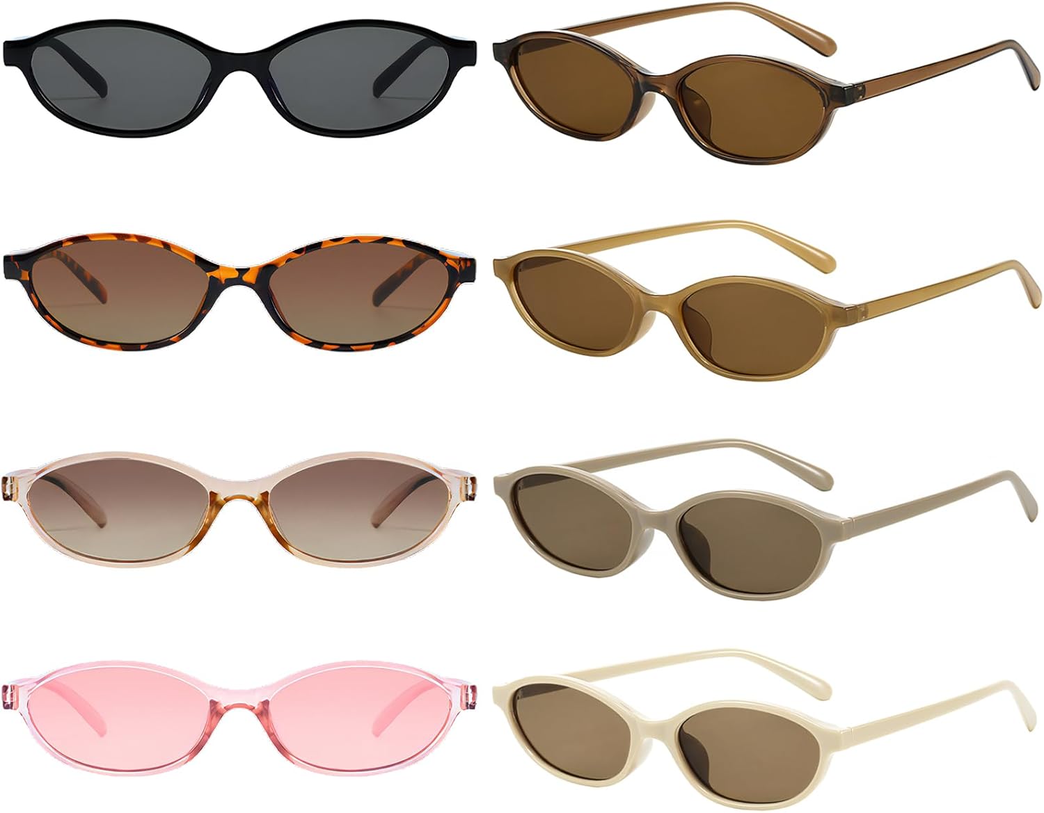 

Pibupibu Набор из 8 ретро-солнцезащитных очков «кошачий глаз» в овальном стиле для женщин, дизайн 90-х, маленькие солнцезащитные очки, модный стиль Y2k, узкие очки 90-х, Assorted Colors