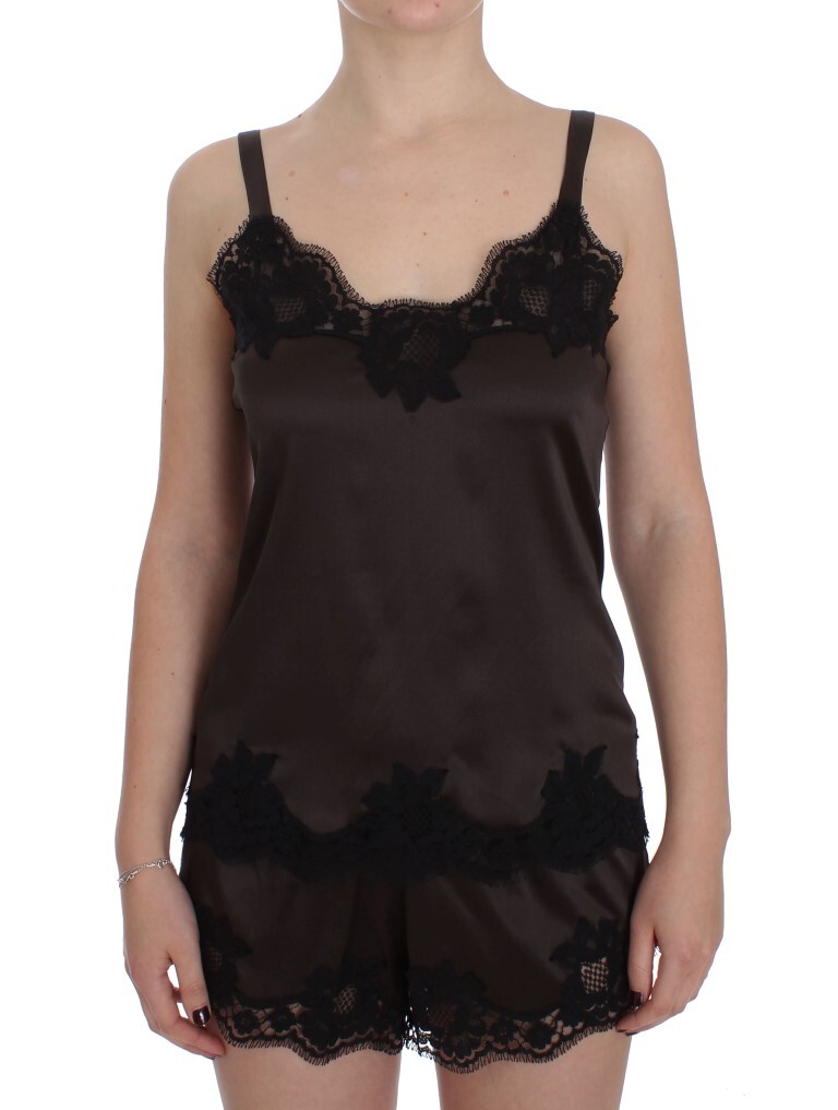 

Элегантный шелковый топ с кружевной отделкой Dolce & Gabbana, коричневый