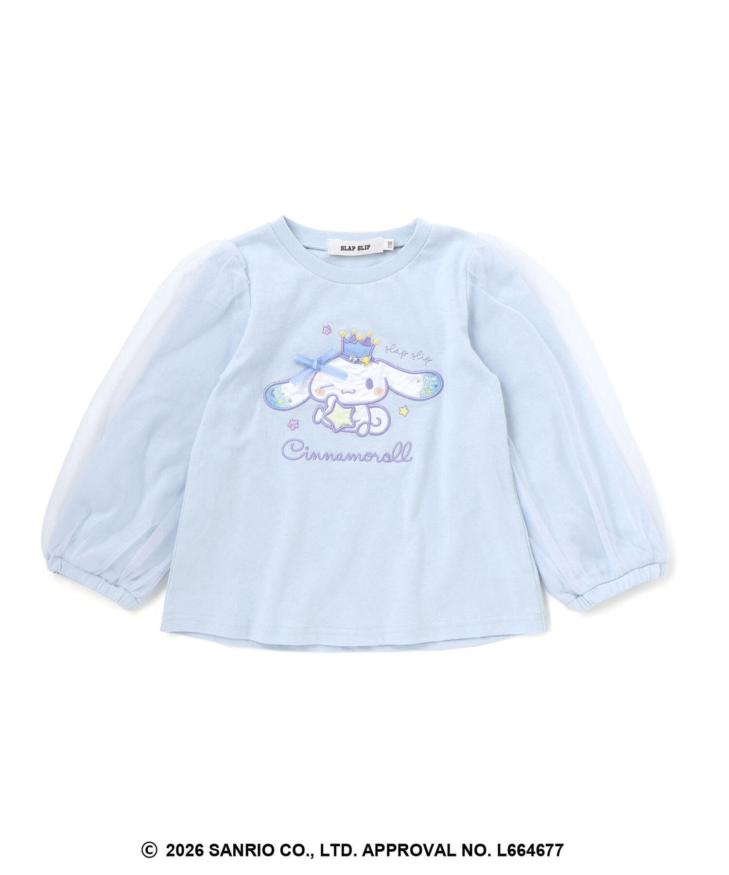 Футболка Cinnamoroll Pompompurin с принтом спереди и рукавами из тюля (80~130 см) SLAP SLIP, Blue (Cinnamoroll) — фото 4