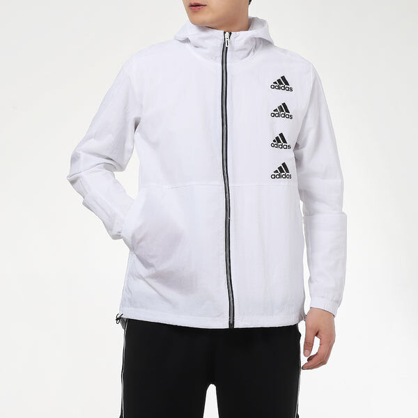 Куртка с логотипом и капюшоном, мужская тканая куртка Adidas, белый — фото 3