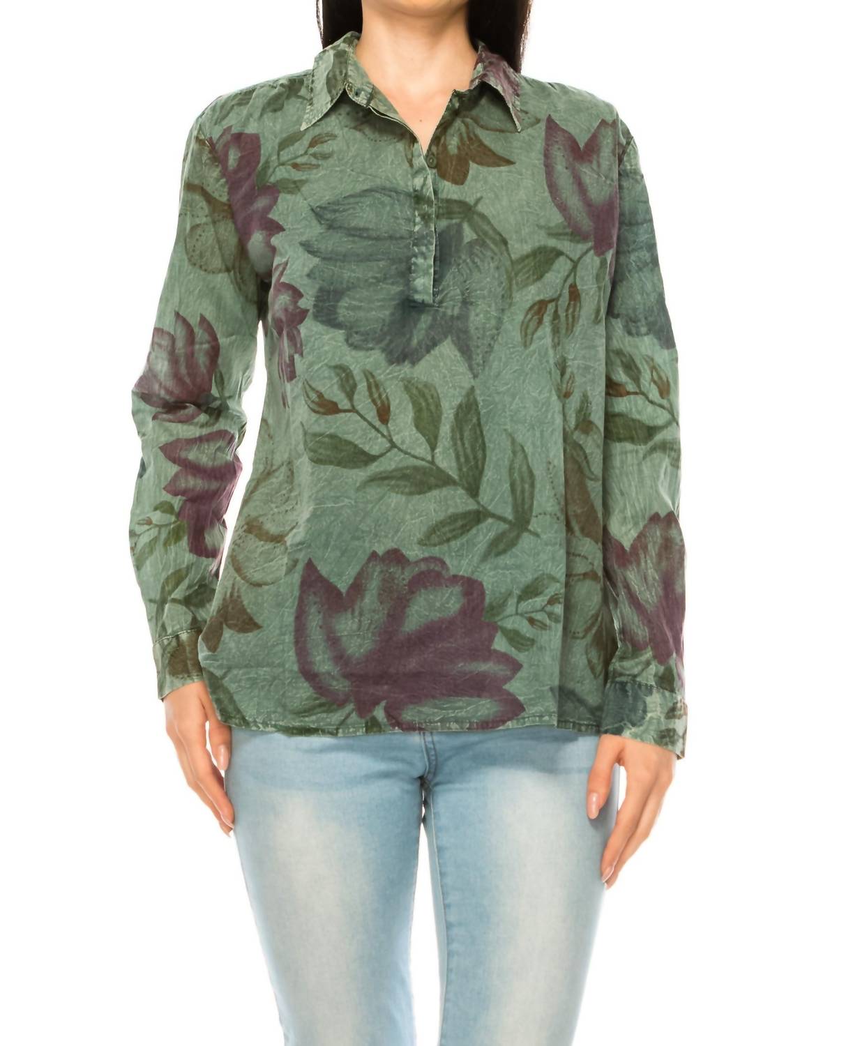 

Винтажная блузка с воротником в оливковом цвете Magazine Clothing