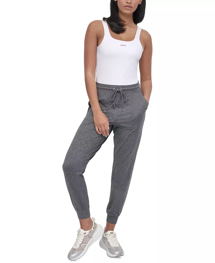 

Спортивные женские джоггеры с высокой талией Slim из спейсдай-ткани DKNY, серый