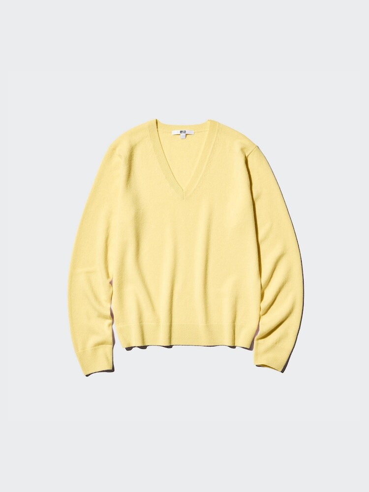 

Джемпер с V-образным вырезом из 100% кашемира Uniqlo, цвет 41 желтый