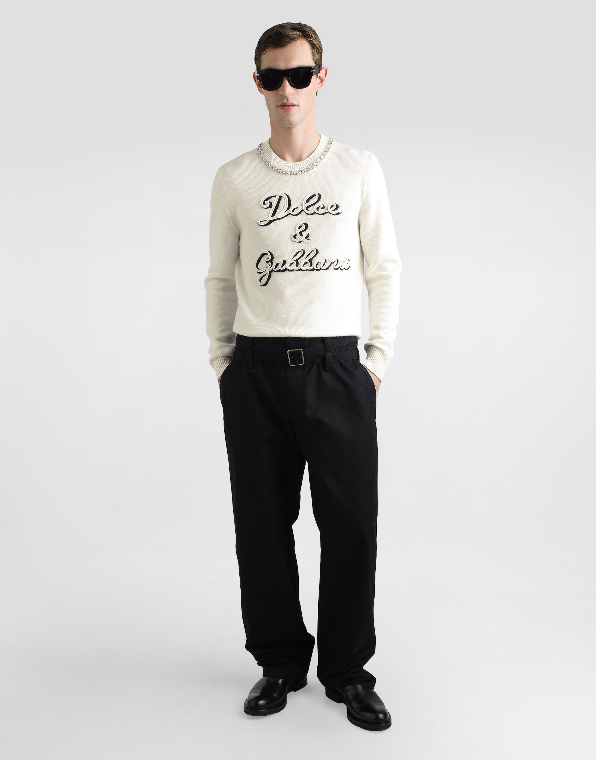 Шерстяной пуловер с интарсией Dolce & Gabbana, белый — фото 2