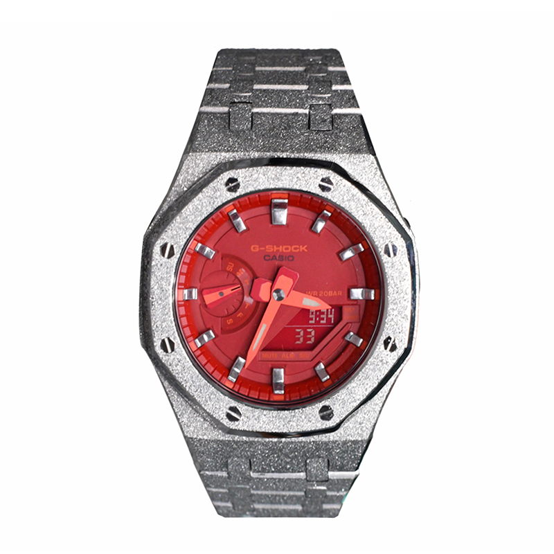 

CASIO Часы Men Liquid Crystal/Analog Dual Display Series 44mm Red Watch, Silver Steel Total Crimson