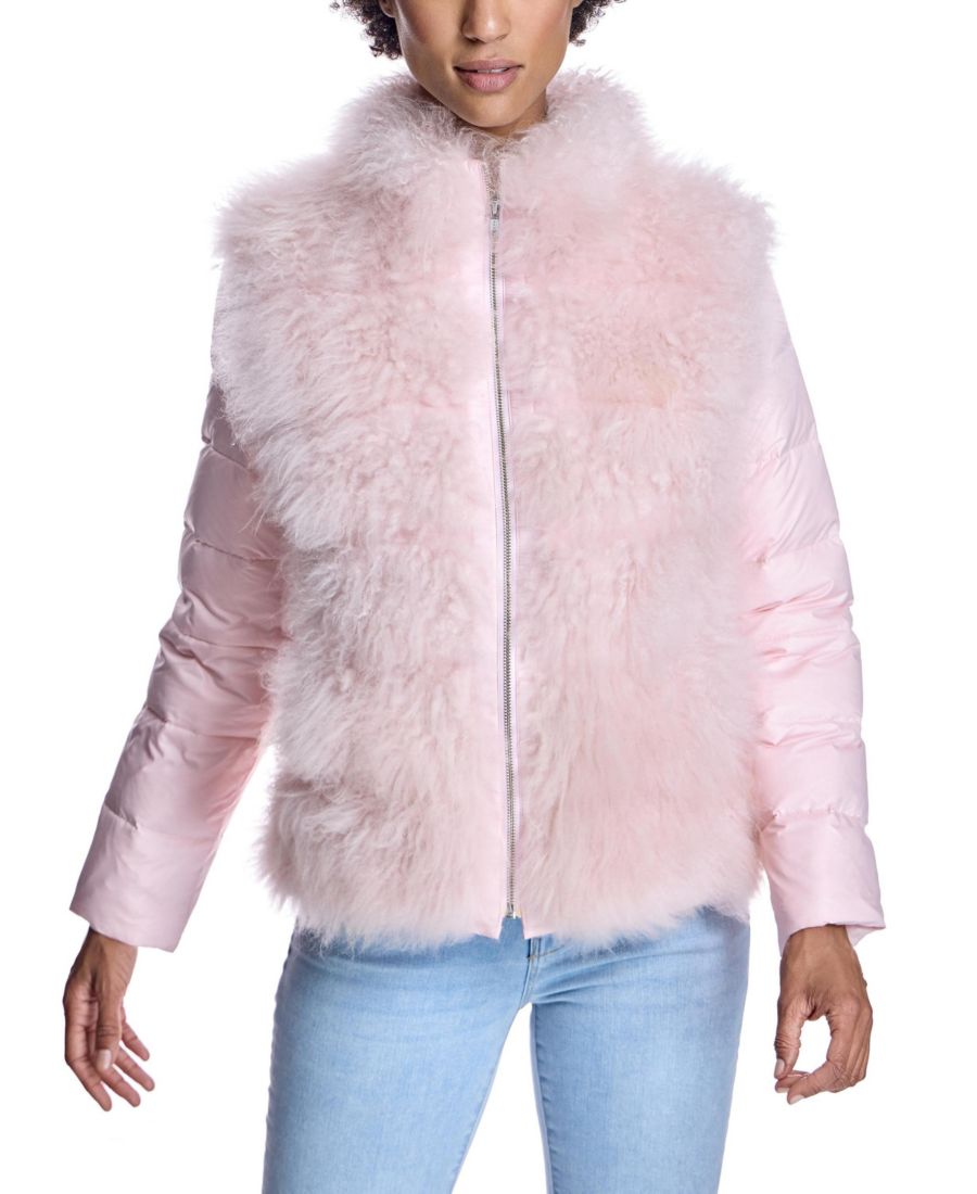 

Женская кашемировая пуховая куртка с отделкой из козьей шерсти Julia & Stella By Maximilian, Pale pink