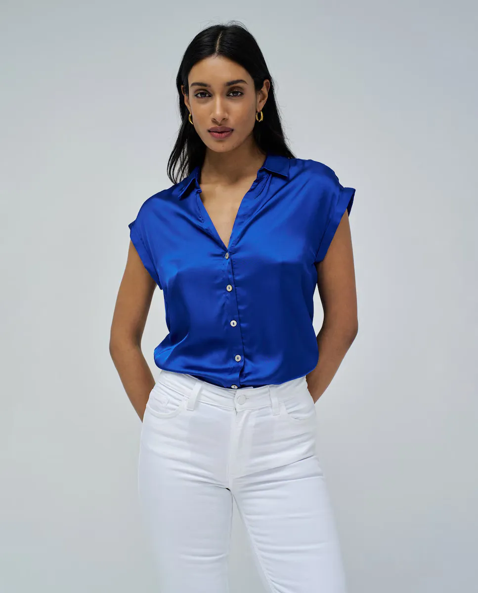 

Женская блузка из сатина с V-образным вырезом Salsa Jeans, синий