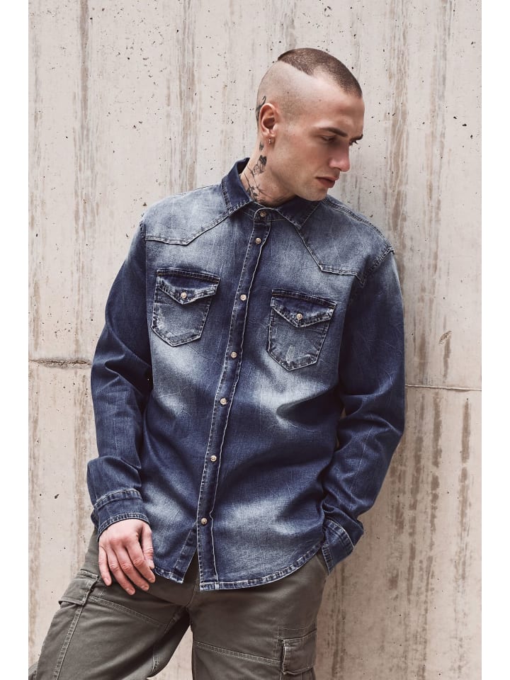 

Рубашка Riley Denim Shirt Long Sleeve синего цвета Brandit