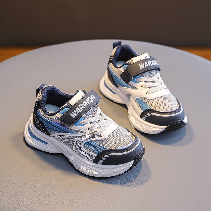 Кроссовки для бега детские Cushioning Abrasion Resistant Slip Resistant WARRIOR, синий серый бежевый — фото 4