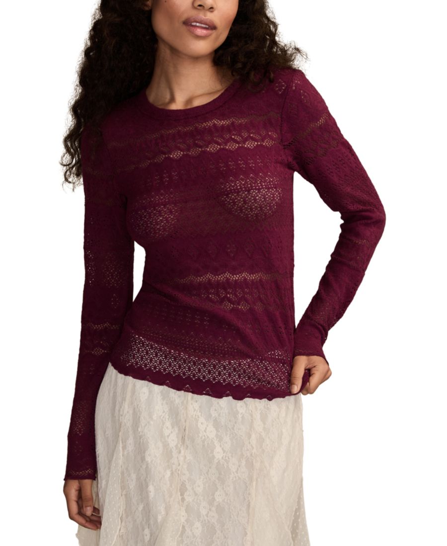 

Женская блузка с длинными рукавами и кружевной отделкой Lucky Brand, Mauve Wine