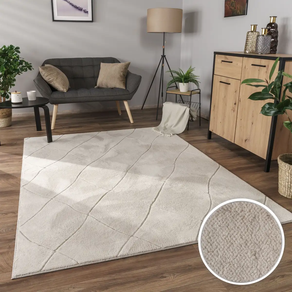 

Ковер Paco Home "Utrecht 641", прямоугольный, короткий ворс, однотонный, 3D-дизайн, ромбовидный узор, особенно мягкий 120х160 см, цвет Creme