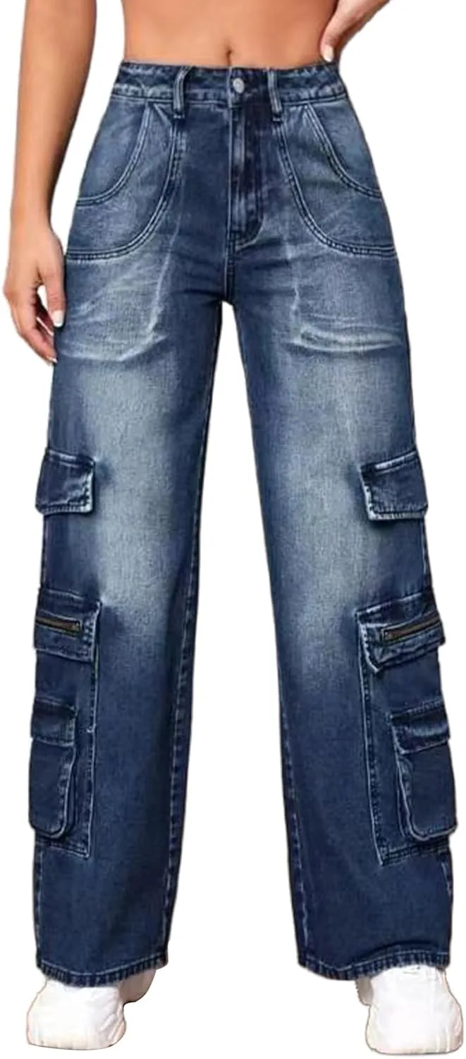 

Женские багги карго джинсы с высокой талией и прямым кроем