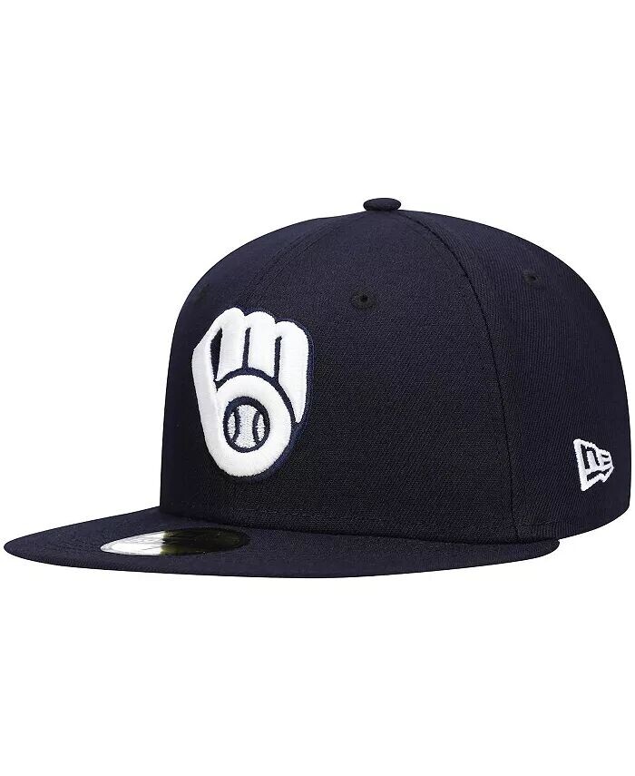 

Мужская темно-синяя шляпа с логотипом Milwaukee Brewers, белая 59FIFTY, приталенная шляпа New Era