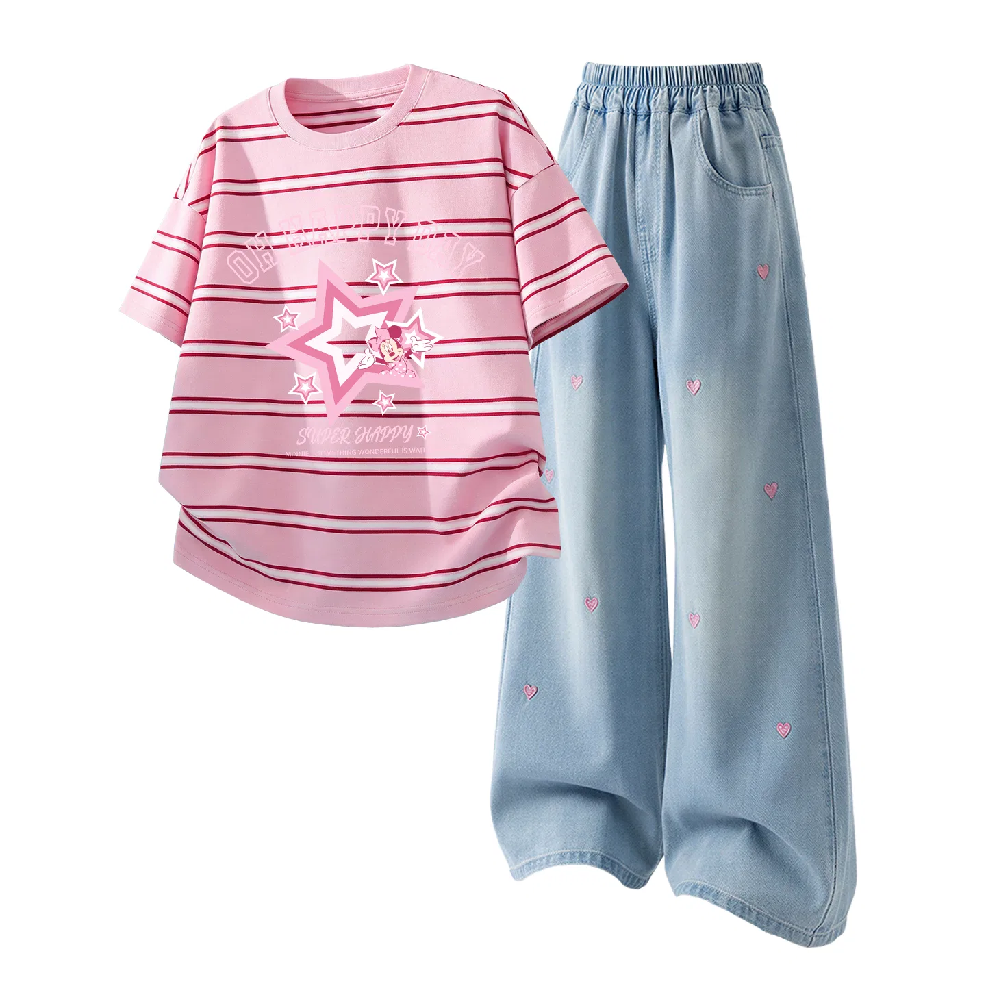 Детский спортивный костюм Casual Sportswear 2 Piece Set Disney, Di Xing Hand Pink Brown+Solid Color Denim Light Blue