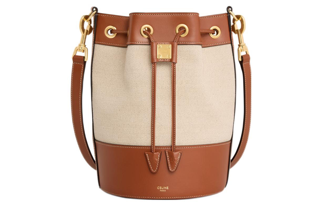 

CELINE Сумка-торба из ткани с кожаной отделкой через плечо кросс-боди натурального цвета загар