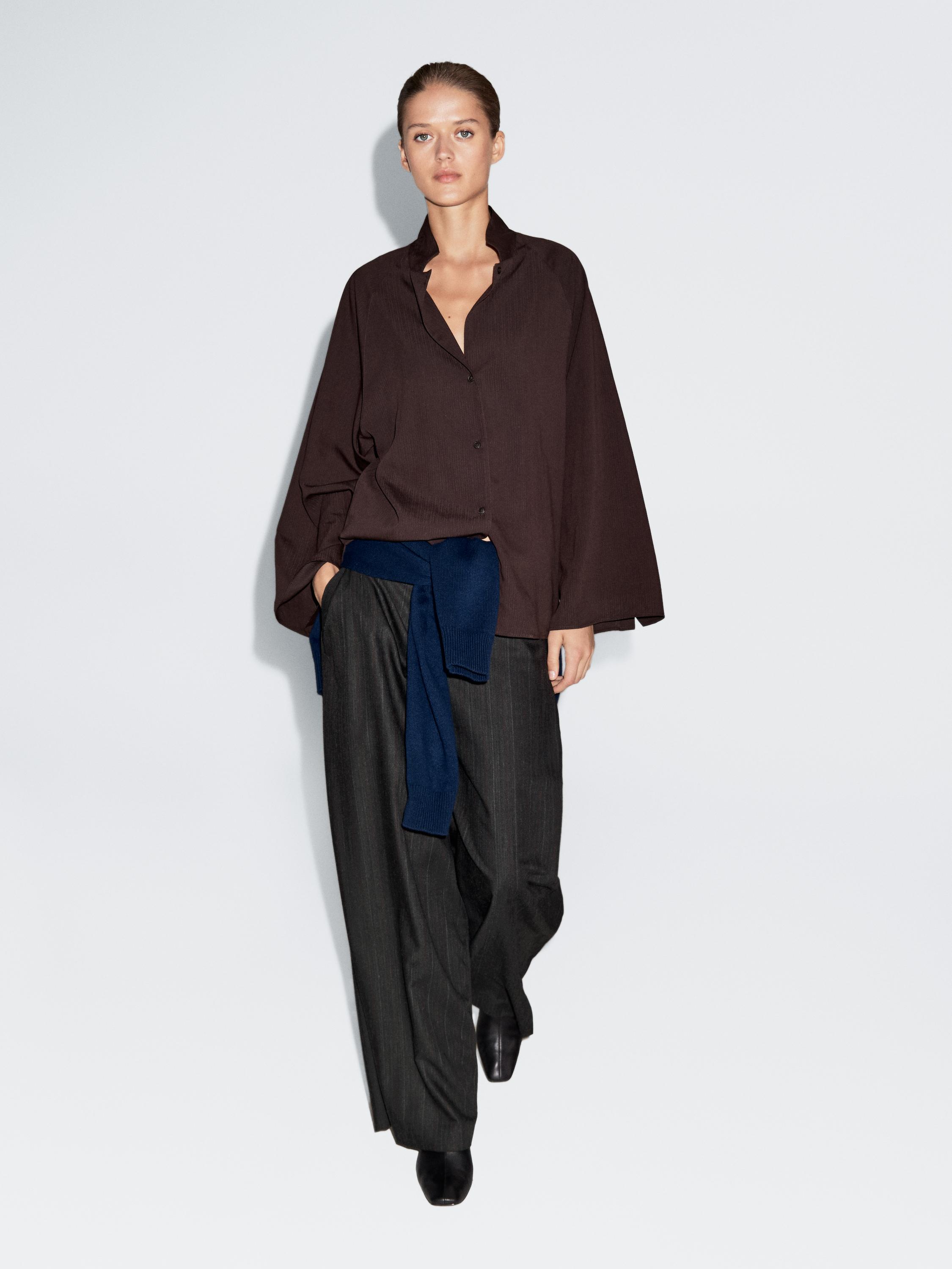 

Широкие брюки из смесовой шерсти в полоску Massimo Dutti, темно-серый