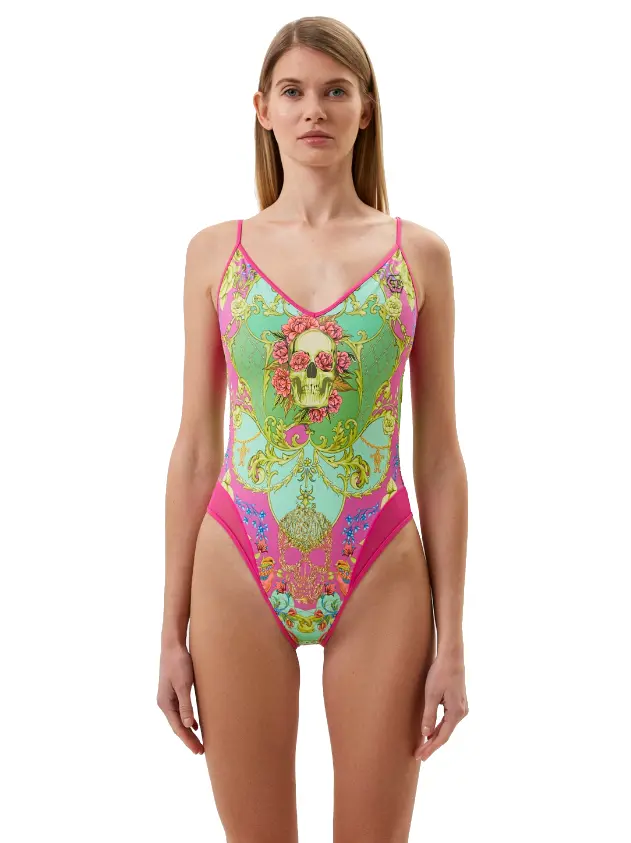 

Дизайнерский купальник с V-образным вырезом и вышитым бисером логотипом Philipp Plein