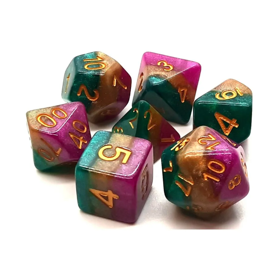 

Поликомплект Queen's Court с золотом (7), Acrylic-Resin Dice - Gradient