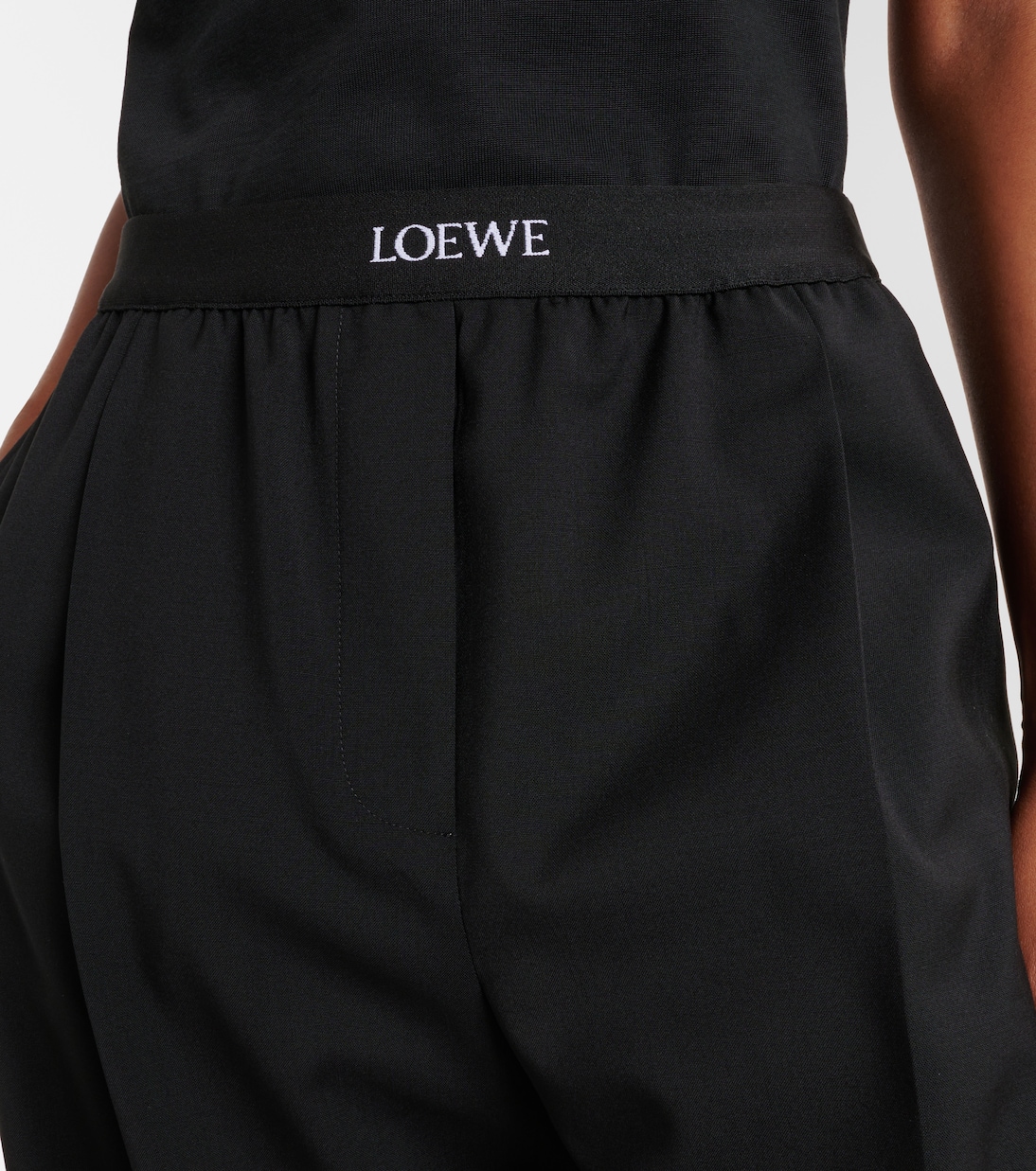 Шерстяные брюки прямого кроя с логотипом, средняя посадка Loewe, черный — фото 4