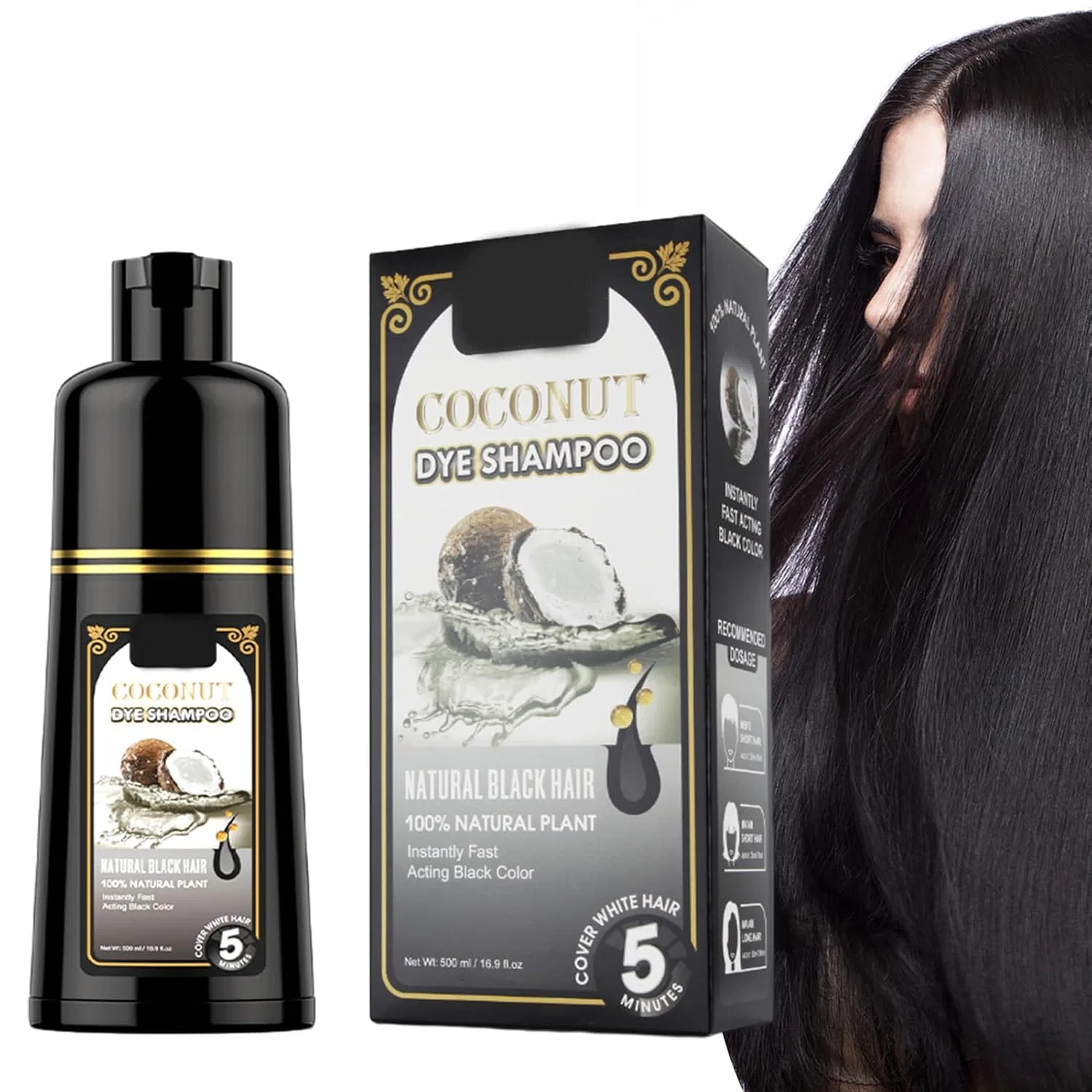 Шампунь-краска для волос Black Hair Dye Herbals 500 мл Générique