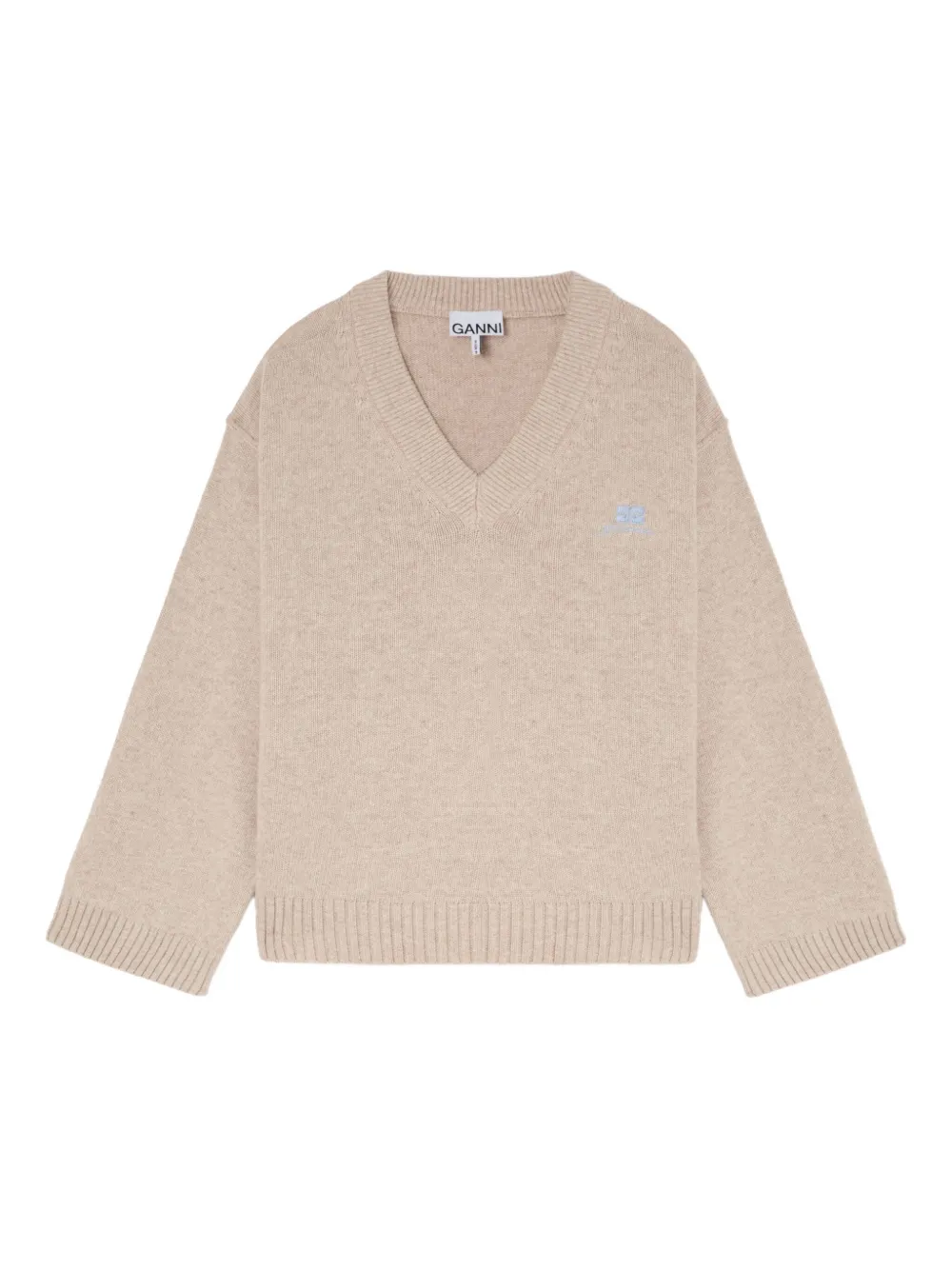 

Рифленый свитер с V-образным вырезом Ganni, нейтральный