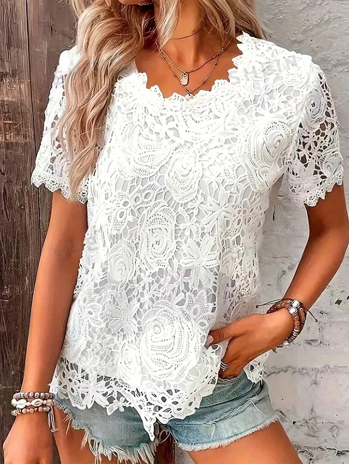 

Рубашка кружевная Shein Lune, белый