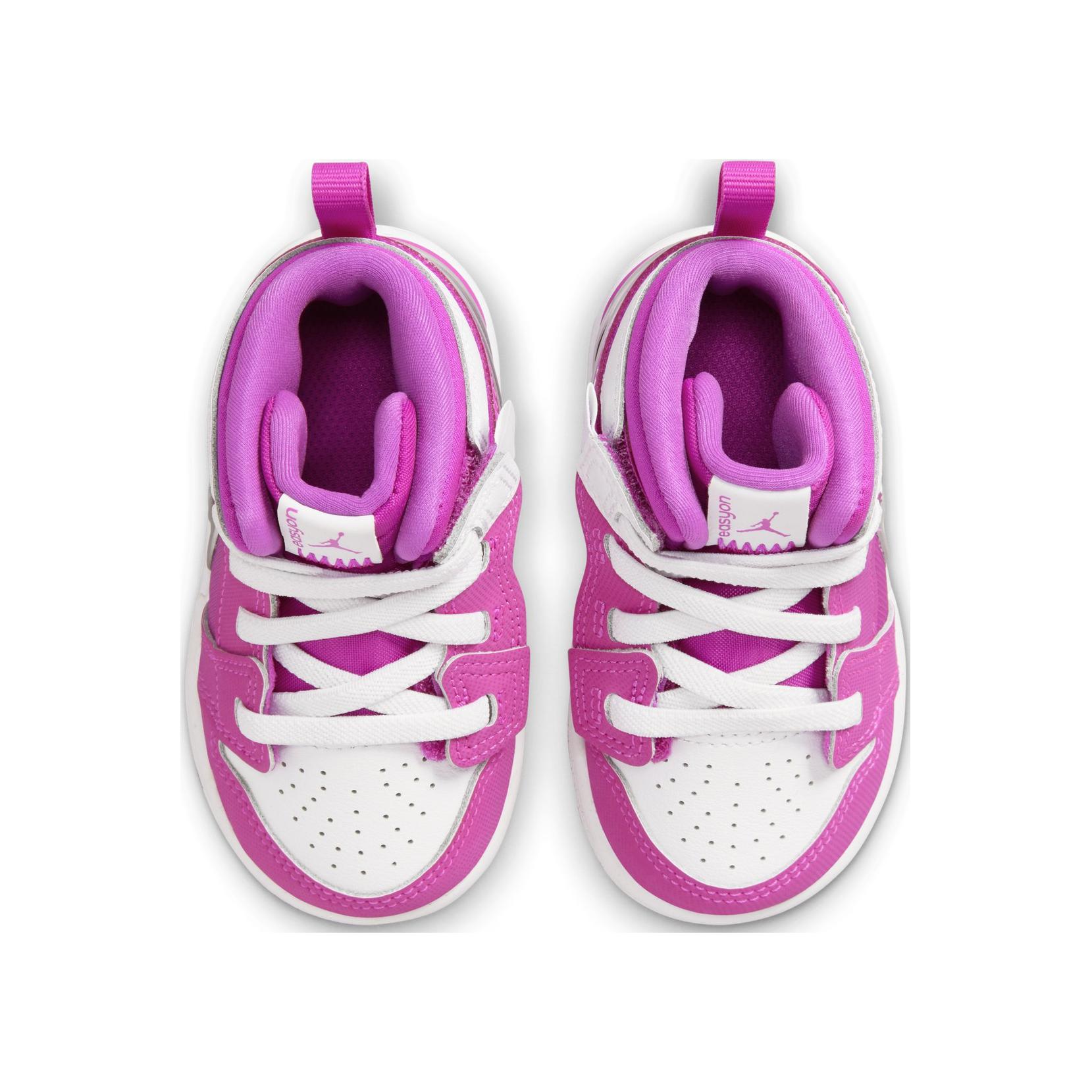 Детские кроссовки Air 1 устойчивые к истиранию Mid Top розовые белые Jordan, Flame Pink/White — фото 4