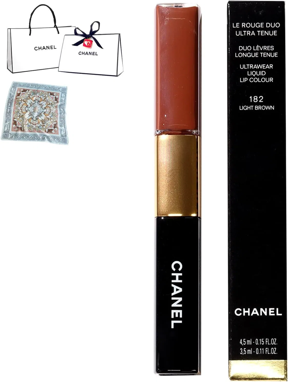 Губная помада Chanel Le Rouge Duo Ultra Tuniu Lip 182 Light Brown с шармом-сердечком