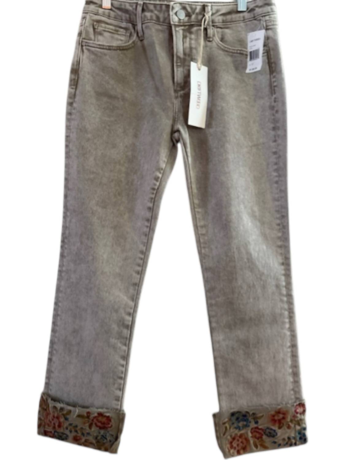 

Коллетт Стретч Деним Вышитые Зауженные укороченные прямые джинсы в темной мойке DRIFTWOOD, Dark Wash