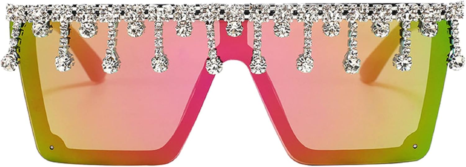 

Крупные квадратные солнцезащитные очки с блестками и стразами для женщин и мужчин, с плоской верхней частью, модные солнцезащитные очки с бриллиантовой кисточкой и сверкающими элементами mincl, Mirror&green