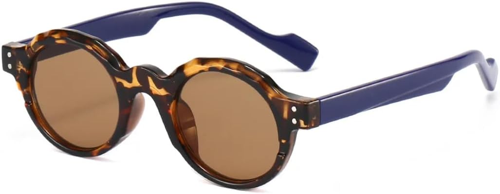 

Классические круглые солнцезащитные очки для женщин, унисекс и мужчин, с заклепками, подходят для повседневного использования, защита от УФ-излучения UV400, металлический сердечник UATXTAU, Leopard Tea